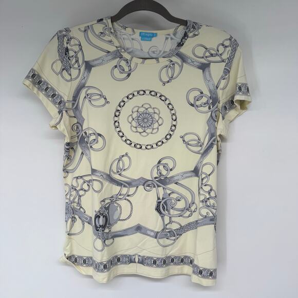 J McLaughlin Chains Printed Short Sleeve Top Women's Sz M Ivory Old Money - Picture 1 of 7